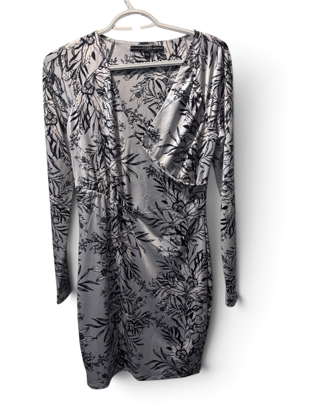 Guess Floral Faux Wrap Long Sleeve Bodycon Dress Size Small
